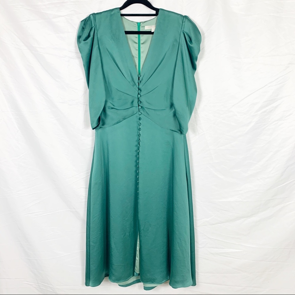 Jonathan Simkhai Ruched V-Neck Button Dress 8 - Picture 5 of 12